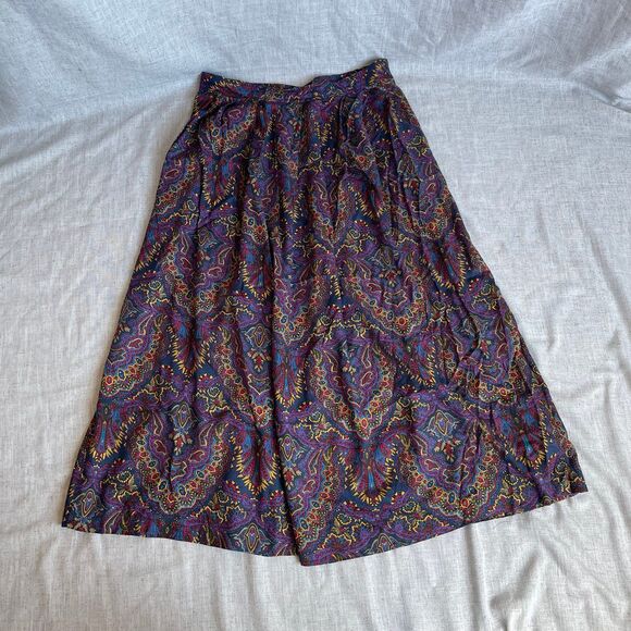 Vintage Segue Paisley Print A Line Skirt Rayon Purple Blue Women's Size 12 - Picture 4 of 9